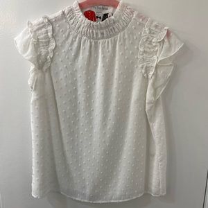 Cece Mock Neck Blouse Top w/ Swiss Dot Pattern Size Extra Small